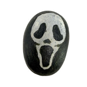 Hand Painted Rock Art Scream Ghost Face Quirky Folk Art Mini Stone Sculpture